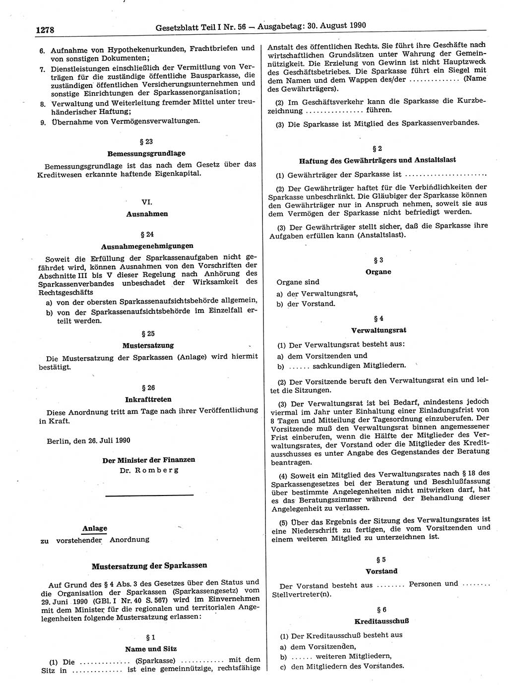 Gesetzblatt (GBl.) der Deutschen Demokratischen Republik (DDR) Teil Ⅰ 1990, Seite 1278 (GBl. DDR Ⅰ 1990, S. 1278)