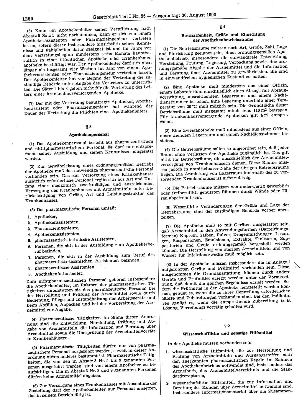 Gesetzblatt (GBl.) der Deutschen Demokratischen Republik (DDR) Teil Ⅰ 1990, Seite 1280 (GBl. DDR Ⅰ 1990, S. 1280)