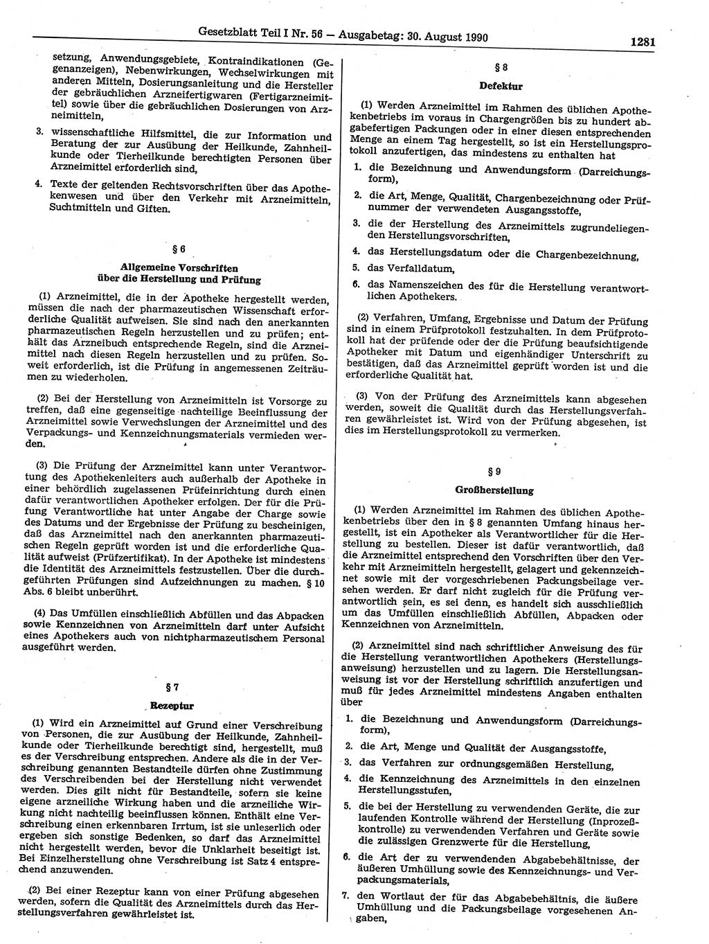 Gesetzblatt (GBl.) der Deutschen Demokratischen Republik (DDR) Teil Ⅰ 1990, Seite 1281 (GBl. DDR Ⅰ 1990, S. 1281)