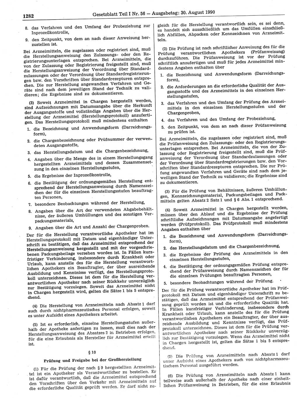 Gesetzblatt (GBl.) der Deutschen Demokratischen Republik (DDR) Teil Ⅰ 1990, Seite 1282 (GBl. DDR Ⅰ 1990, S. 1282)