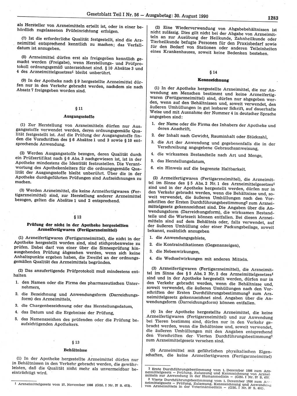 Gesetzblatt (GBl.) der Deutschen Demokratischen Republik (DDR) Teil Ⅰ 1990, Seite 1283 (GBl. DDR Ⅰ 1990, S. 1283)