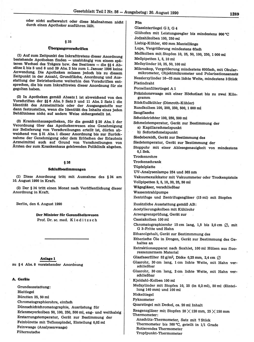 Gesetzblatt (GBl.) der Deutschen Demokratischen Republik (DDR) Teil Ⅰ 1990, Seite 1289 (GBl. DDR Ⅰ 1990, S. 1289)