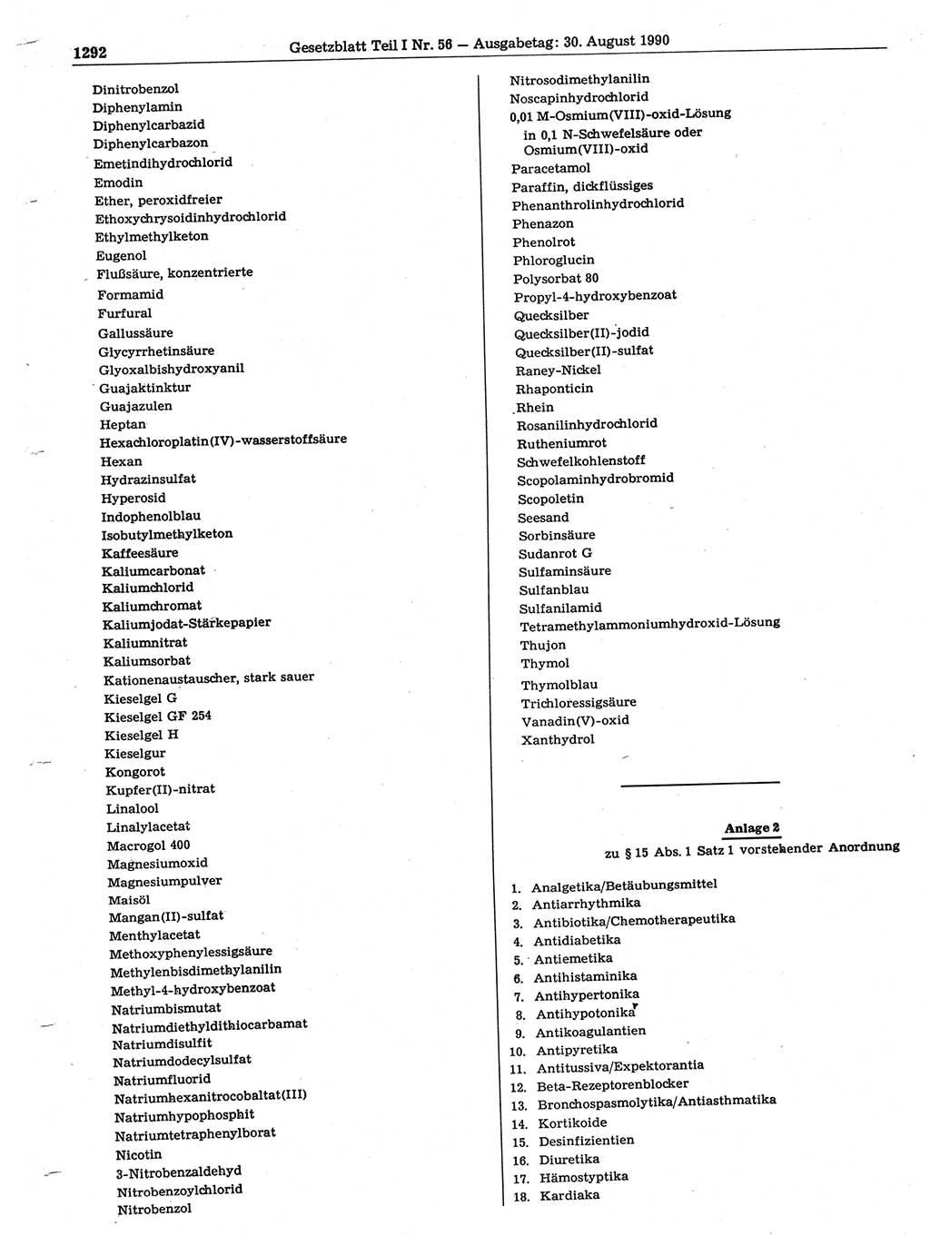 Gesetzblatt (GBl.) der Deutschen Demokratischen Republik (DDR) Teil Ⅰ 1990, Seite 1292 (GBl. DDR Ⅰ 1990, S. 1292)