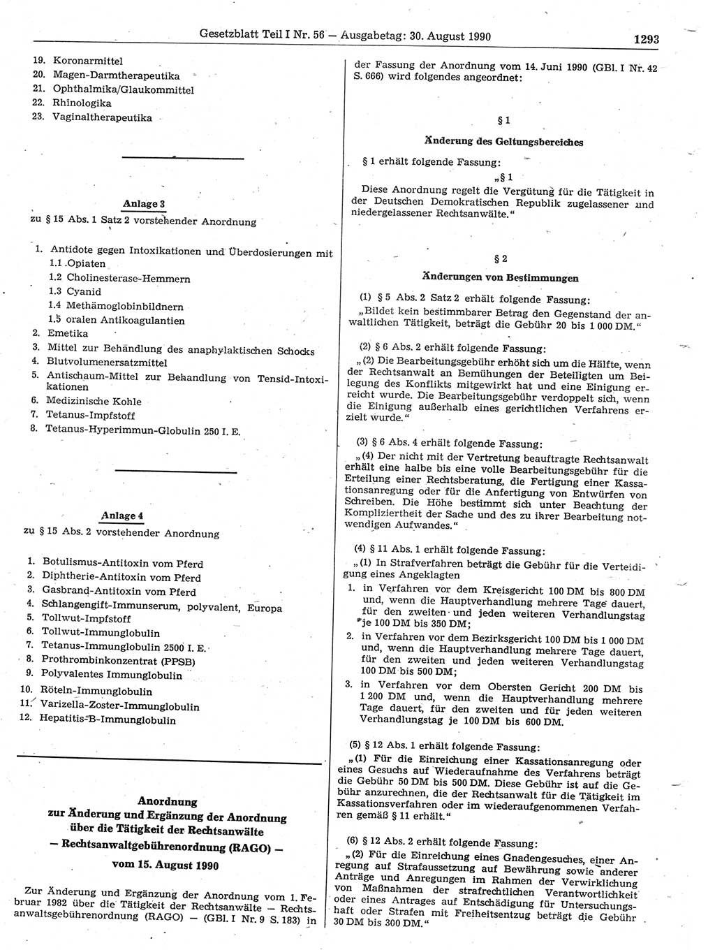 Gesetzblatt (GBl.) der Deutschen Demokratischen Republik (DDR) Teil Ⅰ 1990, Seite 1293 (GBl. DDR Ⅰ 1990, S. 1293)
