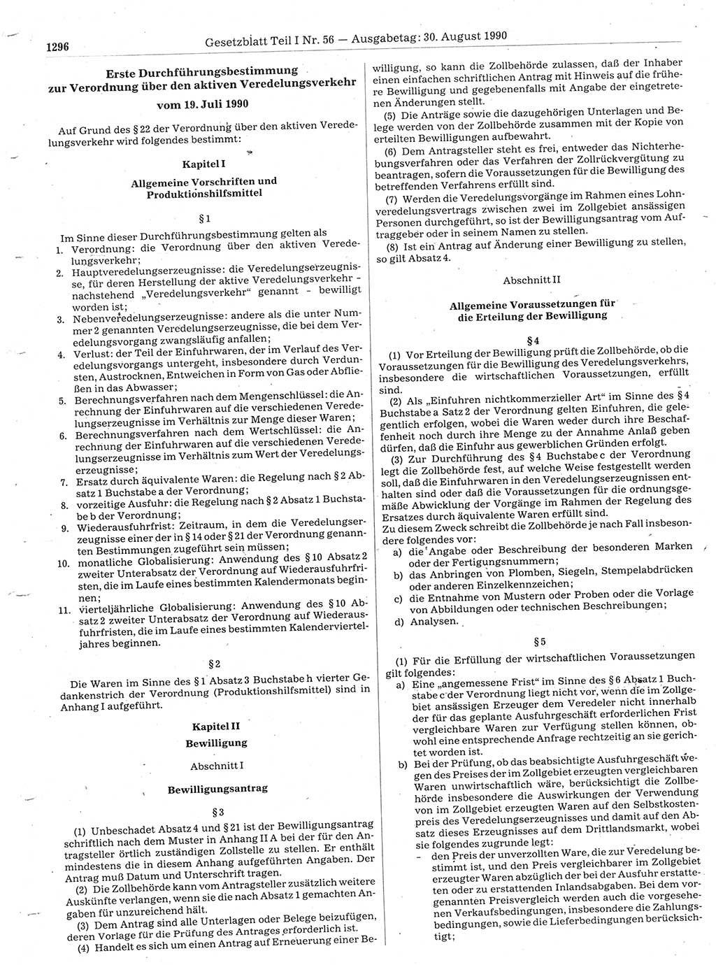 Gesetzblatt (GBl.) der Deutschen Demokratischen Republik (DDR) Teil Ⅰ 1990, Seite 1296 (GBl. DDR Ⅰ 1990, S. 1296)