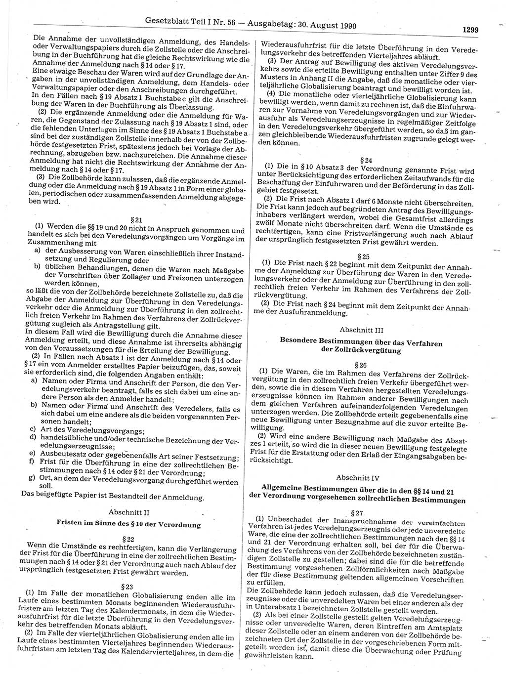 Gesetzblatt (GBl.) der Deutschen Demokratischen Republik (DDR) Teil Ⅰ 1990, Seite 1299 (GBl. DDR Ⅰ 1990, S. 1299)