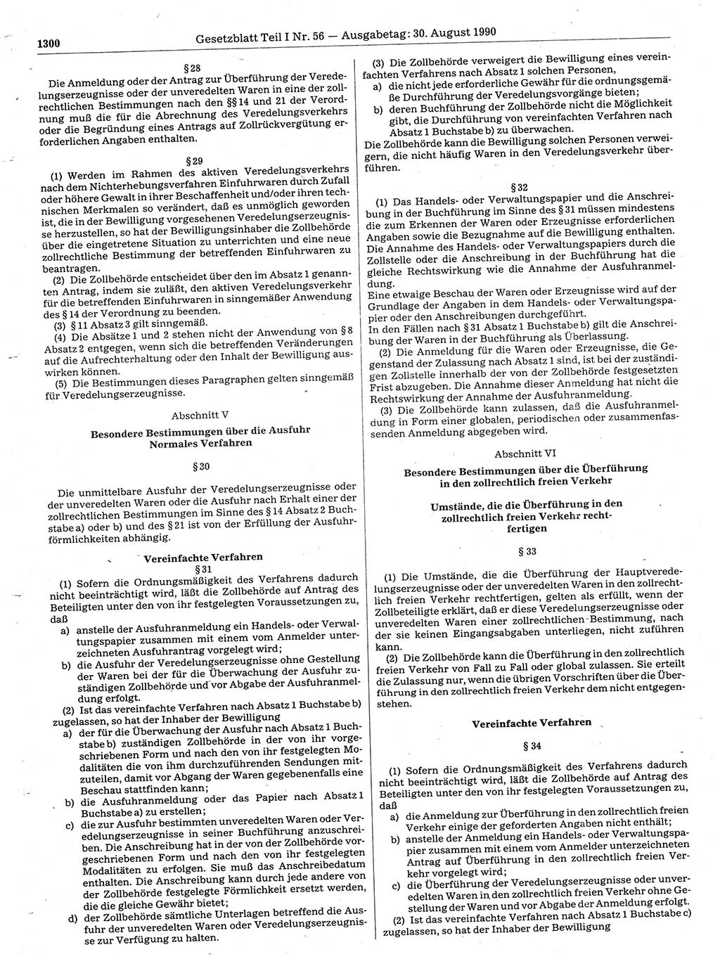Gesetzblatt (GBl.) der Deutschen Demokratischen Republik (DDR) Teil Ⅰ 1990, Seite 1300 (GBl. DDR Ⅰ 1990, S. 1300)