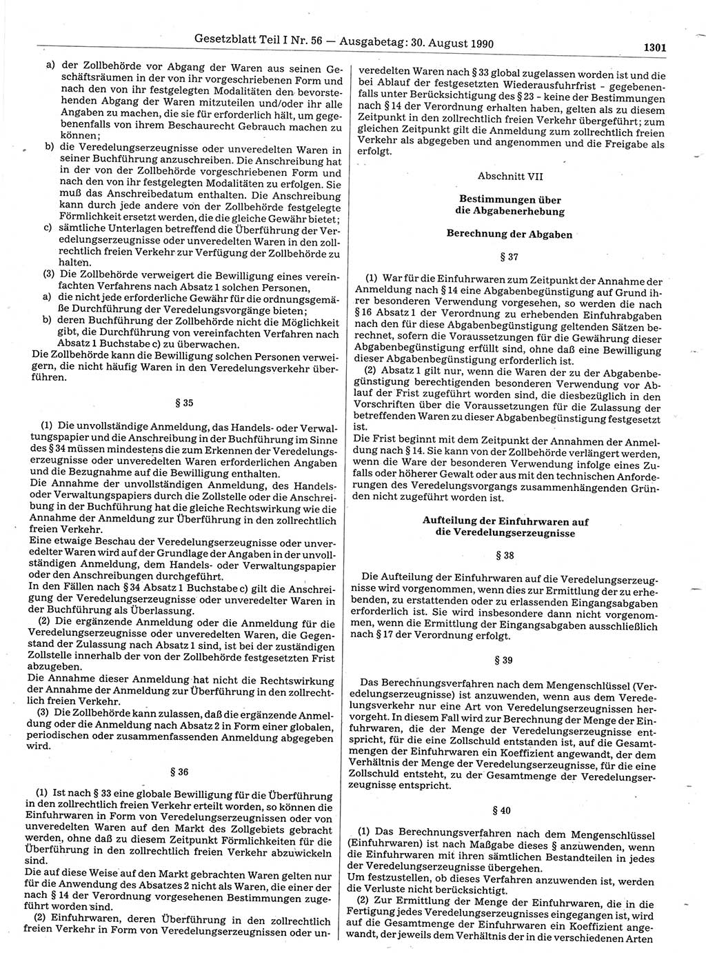 Gesetzblatt (GBl.) der Deutschen Demokratischen Republik (DDR) Teil Ⅰ 1990, Seite 1301 (GBl. DDR Ⅰ 1990, S. 1301)