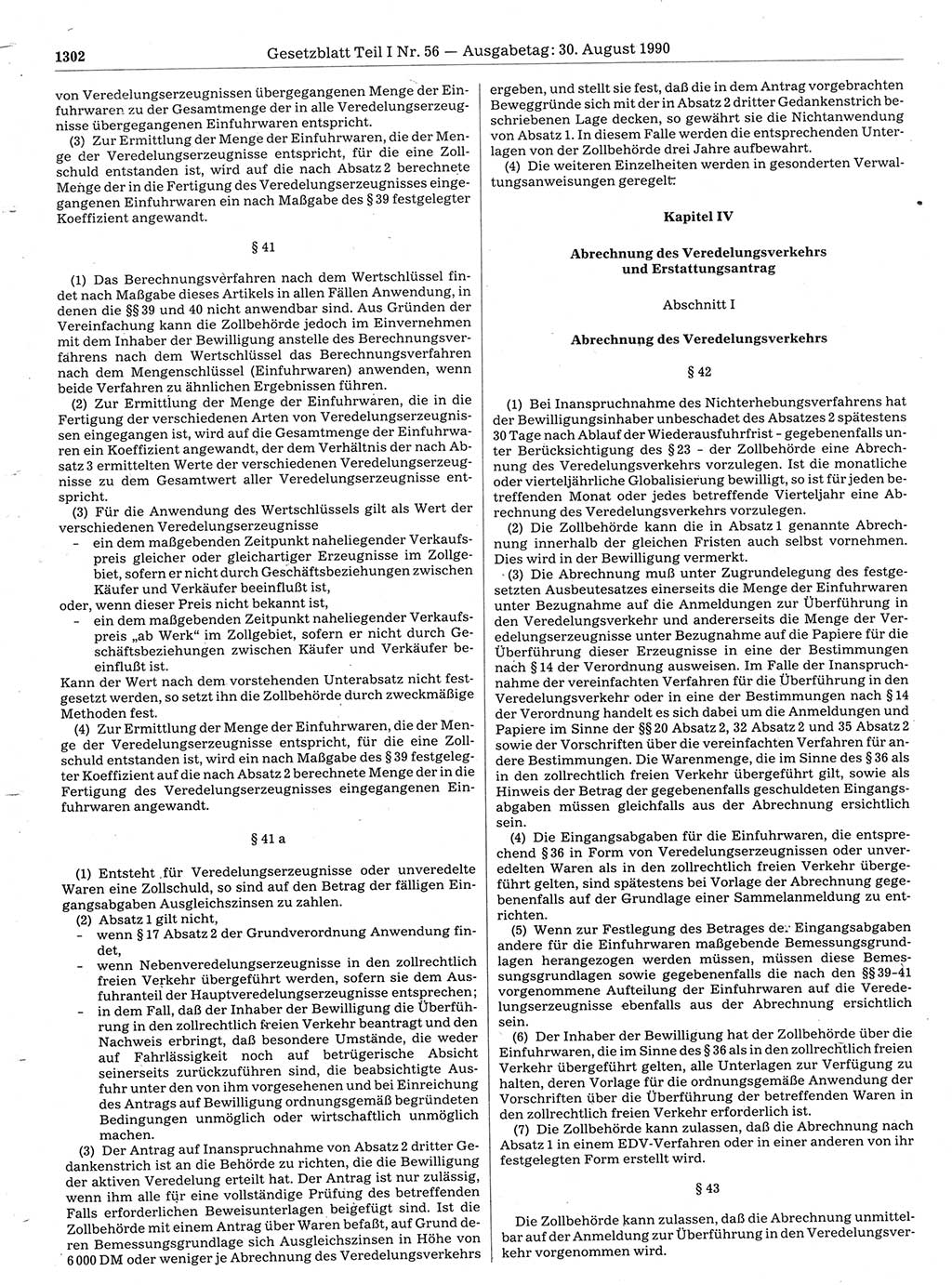 Gesetzblatt (GBl.) der Deutschen Demokratischen Republik (DDR) Teil Ⅰ 1990, Seite 1302 (GBl. DDR Ⅰ 1990, S. 1302)