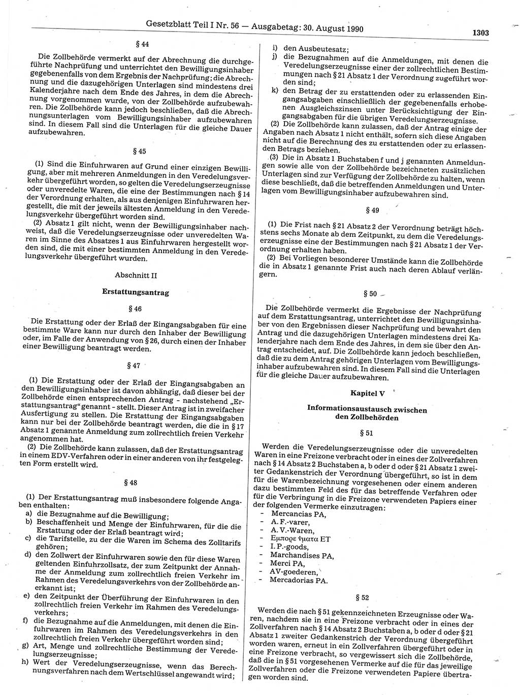 Gesetzblatt (GBl.) der Deutschen Demokratischen Republik (DDR) Teil Ⅰ 1990, Seite 1303 (GBl. DDR Ⅰ 1990, S. 1303)