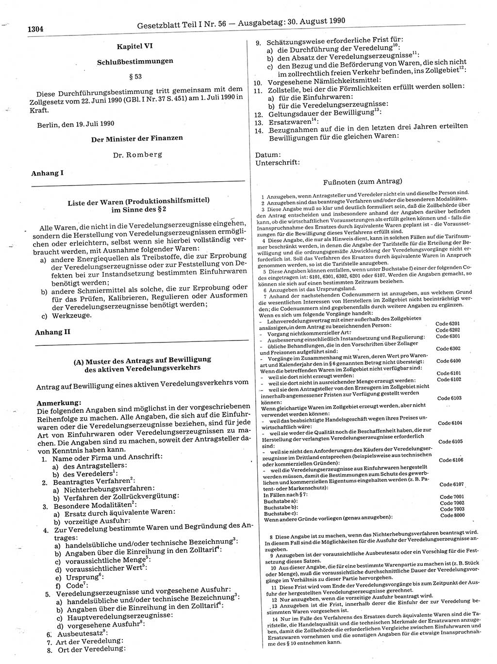 Gesetzblatt (GBl.) der Deutschen Demokratischen Republik (DDR) Teil Ⅰ 1990, Seite 1304 (GBl. DDR Ⅰ 1990, S. 1304)