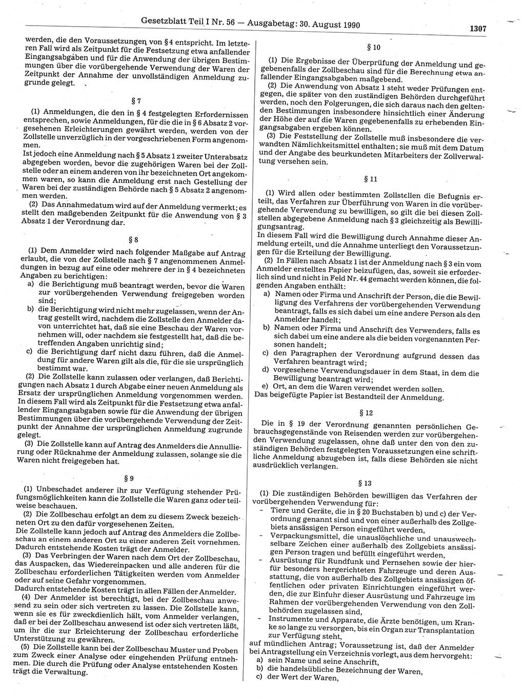 Gesetzblatt (GBl.) der Deutschen Demokratischen Republik (DDR) Teil Ⅰ 1990, Seite 1307 (GBl. DDR Ⅰ 1990, S. 1307)