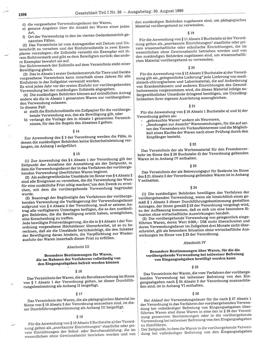 Gesetzblatt (GBl.) der Deutschen Demokratischen Republik (DDR) Teil Ⅰ 1990, Seite 1308 (GBl. DDR Ⅰ 1990, S. 1308)