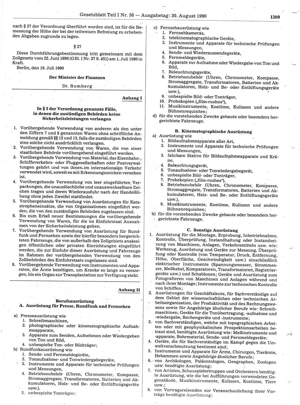 Gesetzblatt (GBl.) der Deutschen Demokratischen Republik (DDR) Teil Ⅰ 1990, Seite 1309 (GBl. DDR Ⅰ 1990, S. 1309)