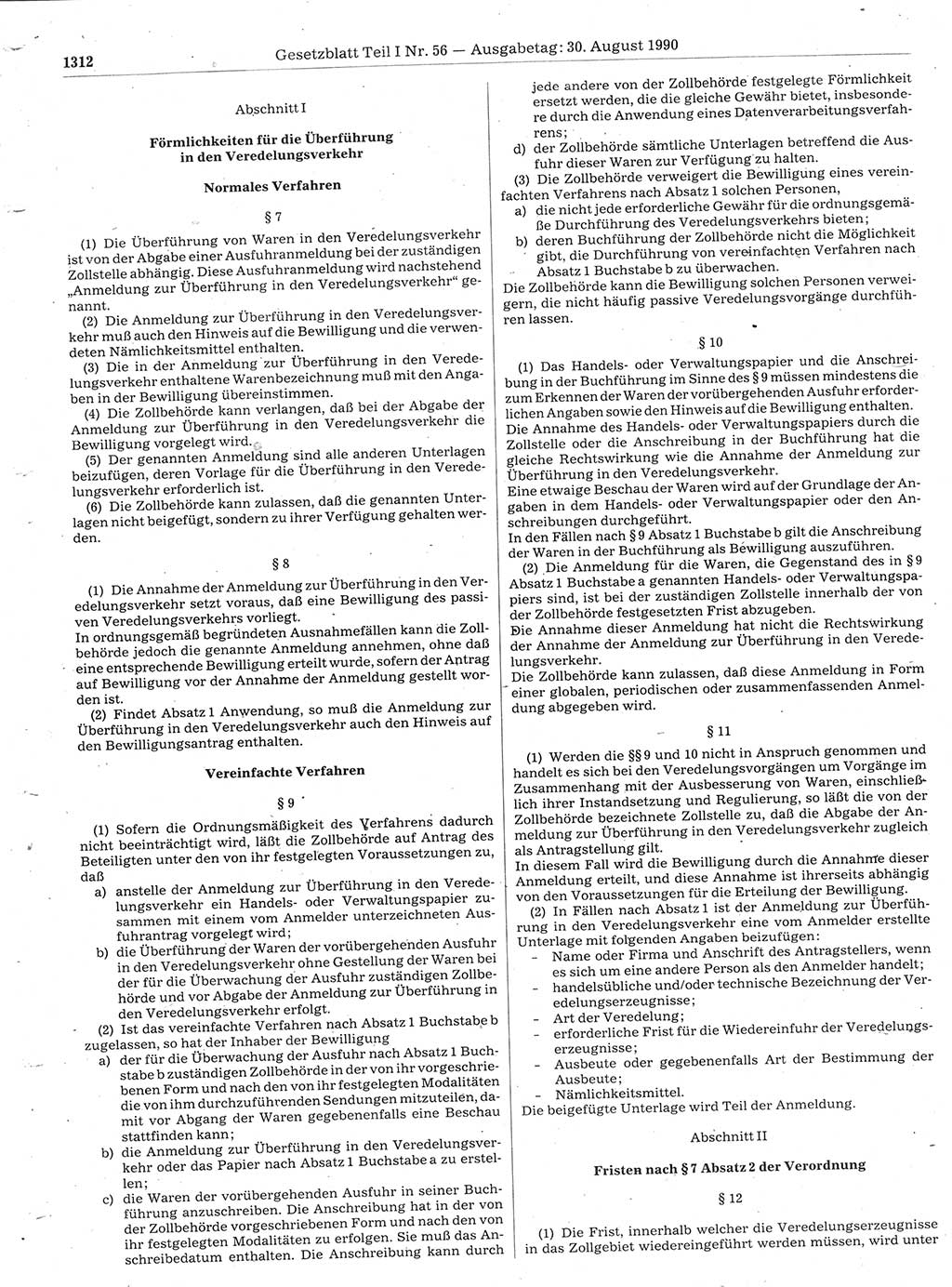 Gesetzblatt (GBl.) der Deutschen Demokratischen Republik (DDR) Teil Ⅰ 1990, Seite 1312 (GBl. DDR Ⅰ 1990, S. 1312)