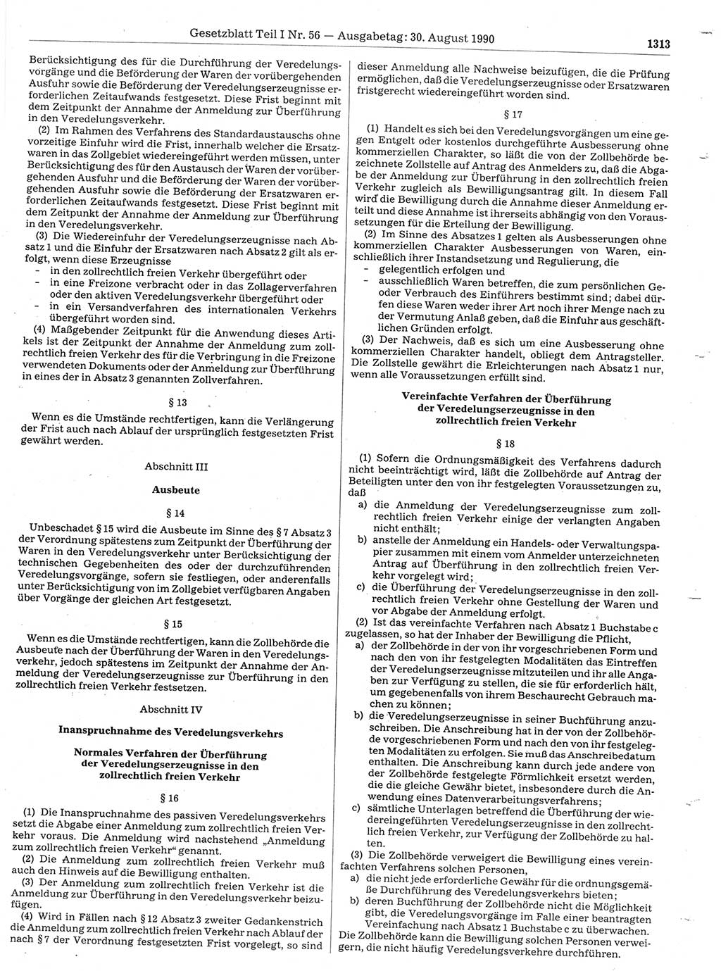 Gesetzblatt (GBl.) der Deutschen Demokratischen Republik (DDR) Teil Ⅰ 1990, Seite 1313 (GBl. DDR Ⅰ 1990, S. 1313)