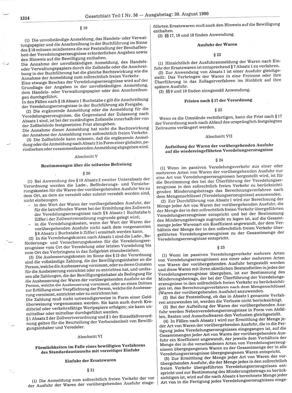 Gesetzblatt (GBl.) der Deutschen Demokratischen Republik (DDR) Teil Ⅰ 1990, Seite 1314 (GBl. DDR Ⅰ 1990, S. 1314)