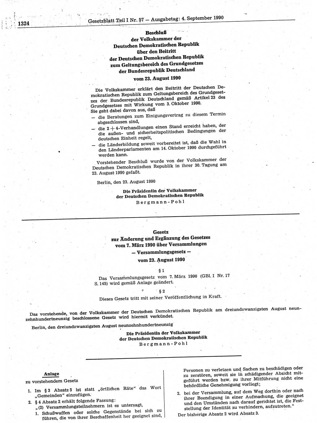 Gesetzblatt (GBl.) der Deutschen Demokratischen Republik (DDR) Teil Ⅰ 1990, Seite 1324 (GBl. DDR Ⅰ 1990, S. 1324)