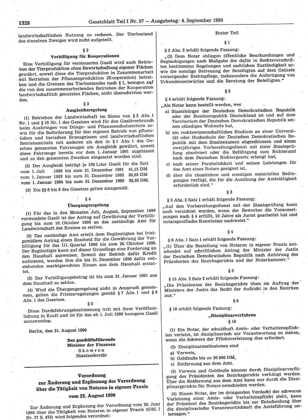 Gesetzblatt (GBl.) der Deutschen Demokratischen Republik (DDR) Teil Ⅰ 1990, Seite 1328 (GBl. DDR Ⅰ 1990, S. 1328)
