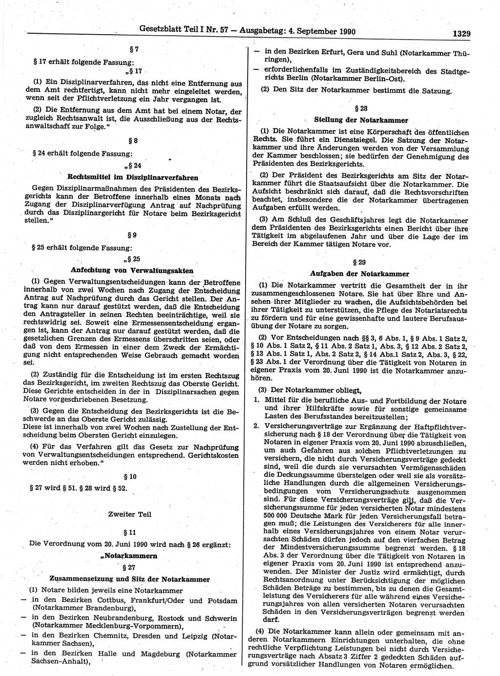 Gesetzblatt (GBl.) der Deutschen Demokratischen Republik (DDR) Teil Ⅰ 1990, Seite 1329 (GBl. DDR Ⅰ 1990, S. 1329)