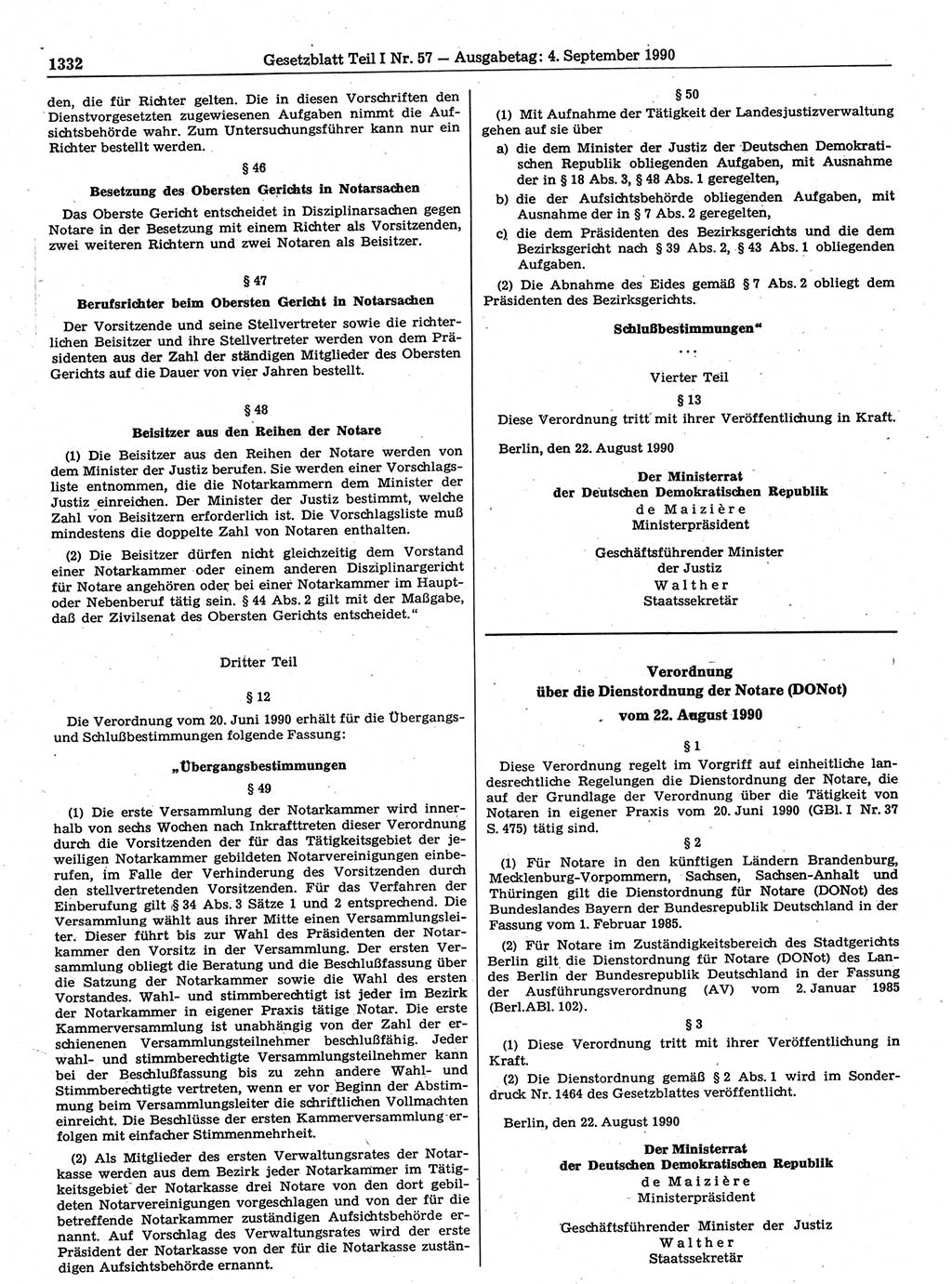 Gesetzblatt (GBl.) der Deutschen Demokratischen Republik (DDR) Teil Ⅰ 1990, Seite 1332 (GBl. DDR Ⅰ 1990, S. 1332)
