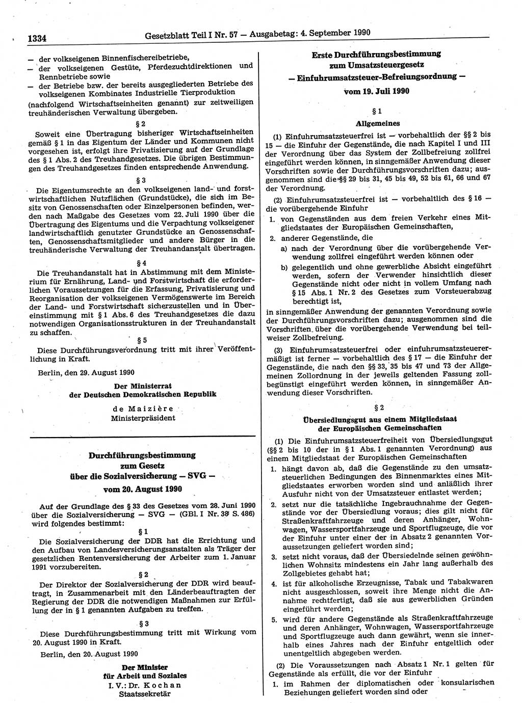 Gesetzblatt (GBl.) der Deutschen Demokratischen Republik (DDR) Teil Ⅰ 1990, Seite 1334 (GBl. DDR Ⅰ 1990, S. 1334)