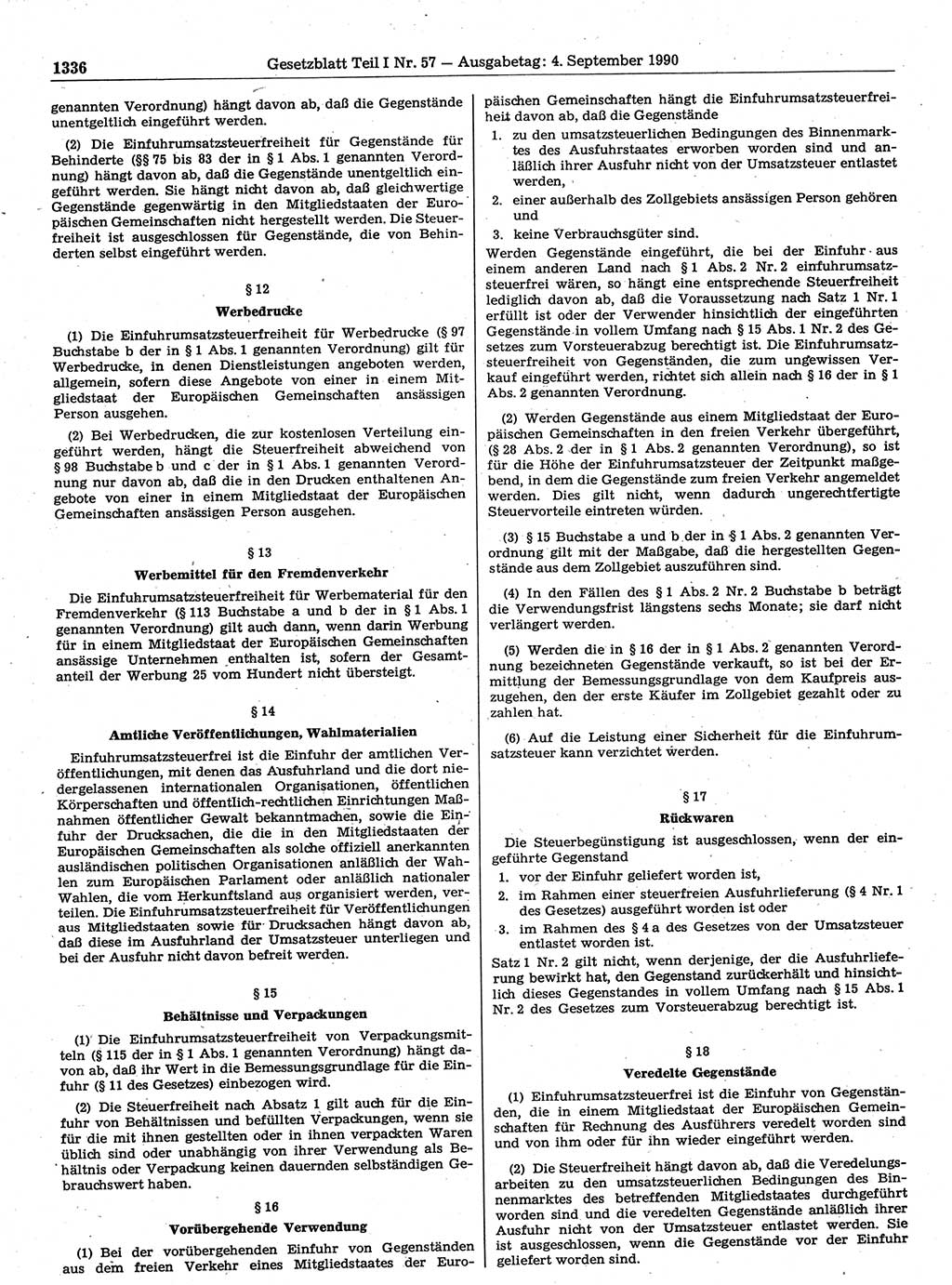 Gesetzblatt (GBl.) der Deutschen Demokratischen Republik (DDR) Teil Ⅰ 1990, Seite 1336 (GBl. DDR Ⅰ 1990, S. 1336)