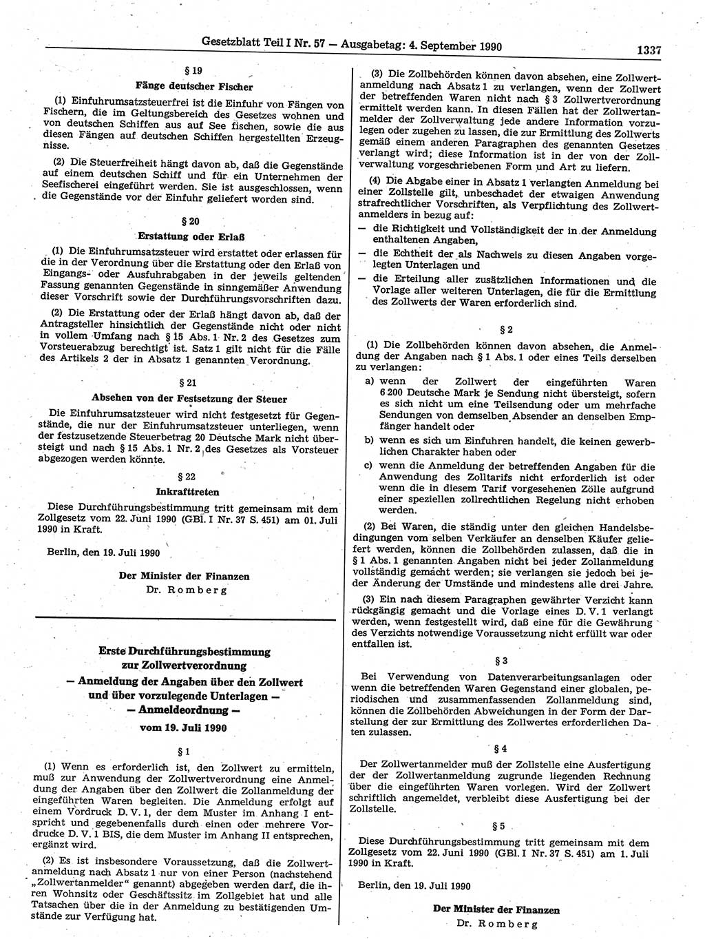 Gesetzblatt (GBl.) der Deutschen Demokratischen Republik (DDR) Teil Ⅰ 1990, Seite 1337 (GBl. DDR Ⅰ 1990, S. 1337)