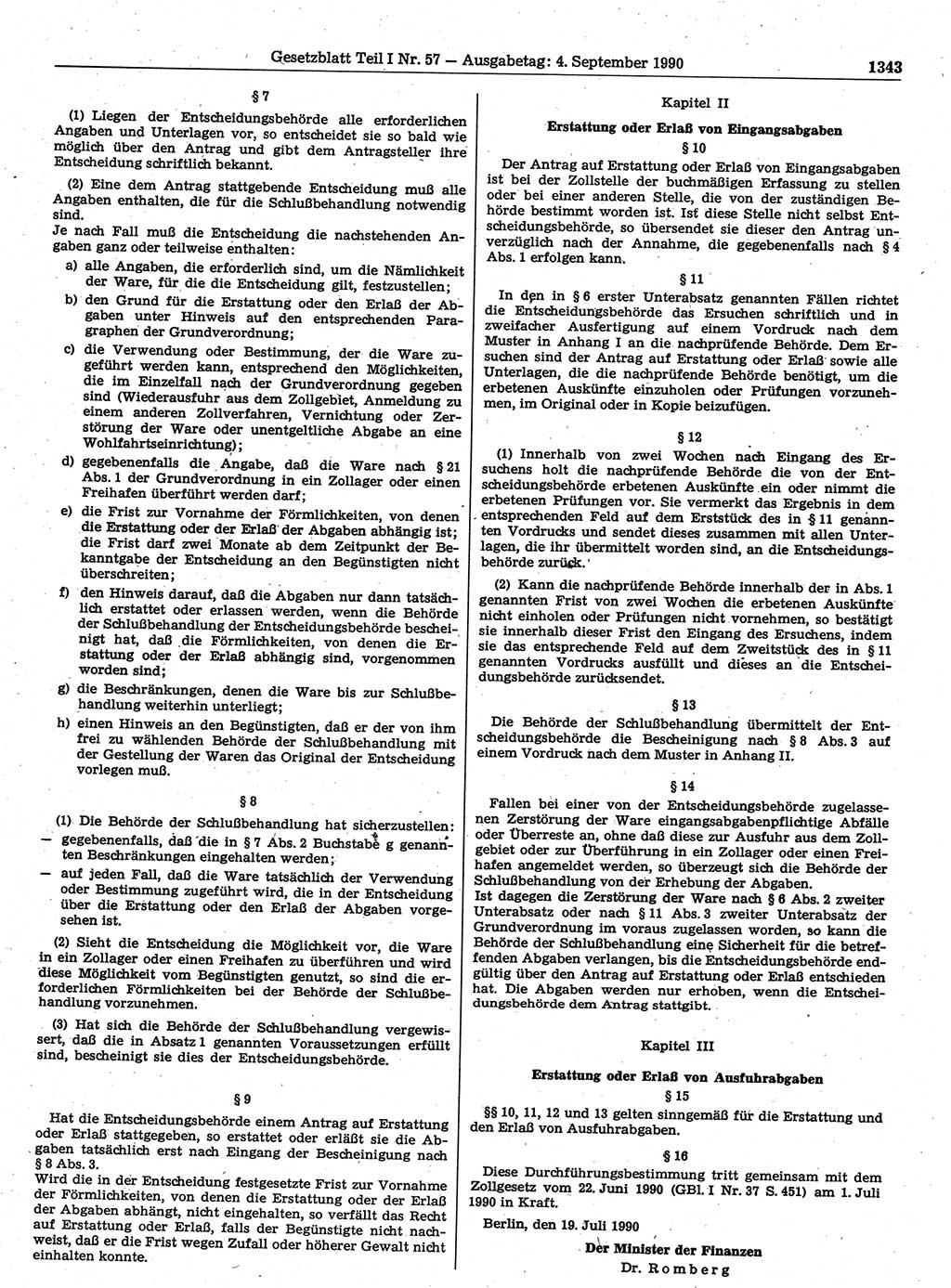 Gesetzblatt (GBl.) der Deutschen Demokratischen Republik (DDR) Teil Ⅰ 1990, Seite 1343 (GBl. DDR Ⅰ 1990, S. 1343)