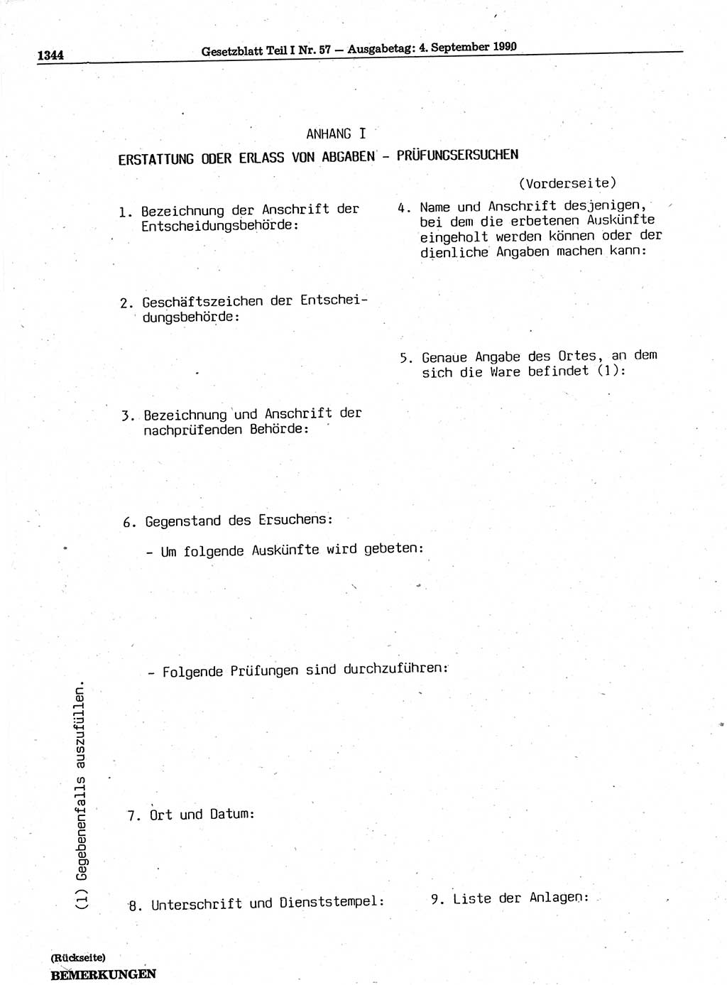 Gesetzblatt (GBl.) der Deutschen Demokratischen Republik (DDR) Teil Ⅰ 1990, Seite 1344 (GBl. DDR Ⅰ 1990, S. 1344)