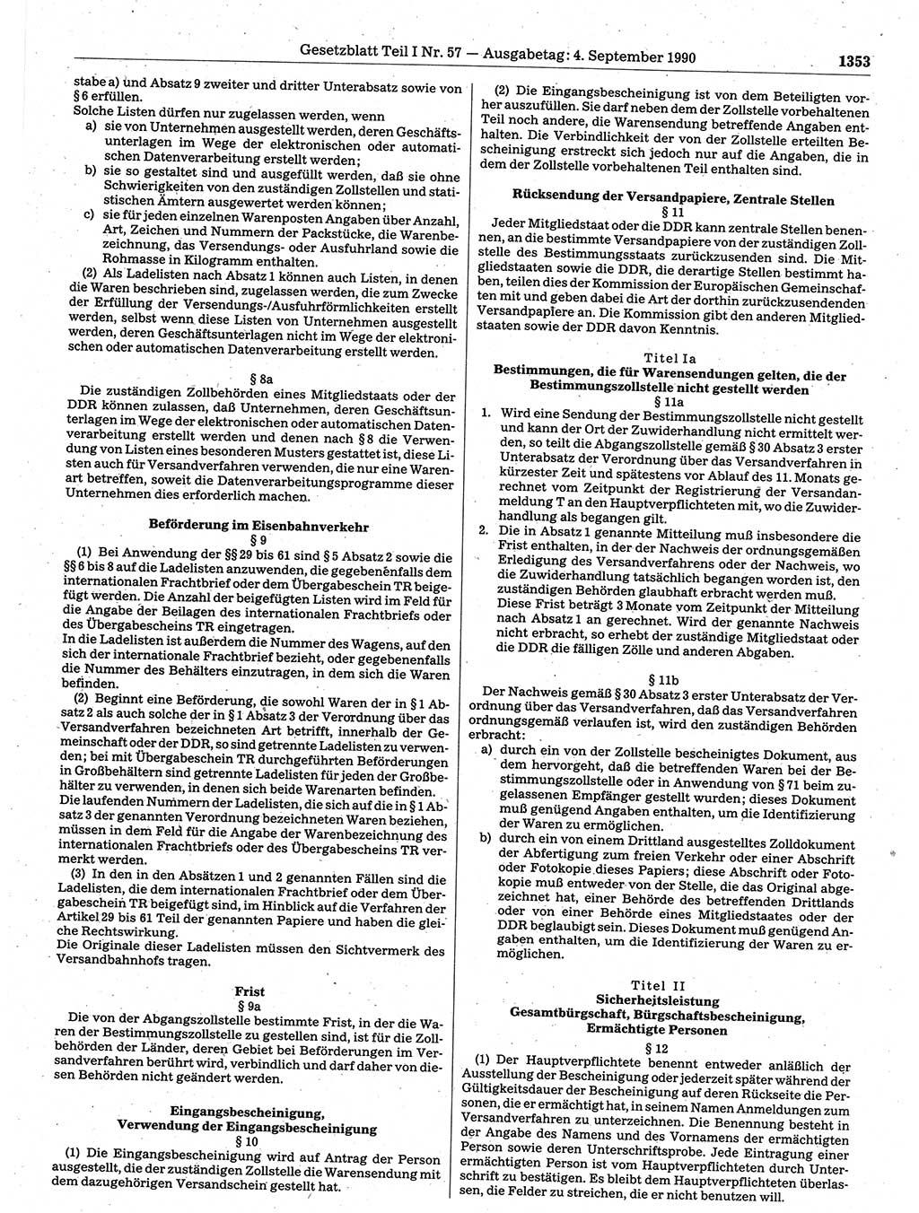 Gesetzblatt (GBl.) der Deutschen Demokratischen Republik (DDR) Teil Ⅰ 1990, Seite 1353 (GBl. DDR Ⅰ 1990, S. 1353)