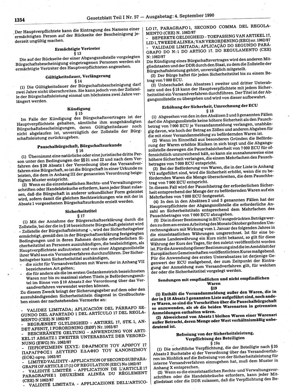 Gesetzblatt (GBl.) der Deutschen Demokratischen Republik (DDR) Teil Ⅰ 1990, Seite 1354 (GBl. DDR Ⅰ 1990, S. 1354)
