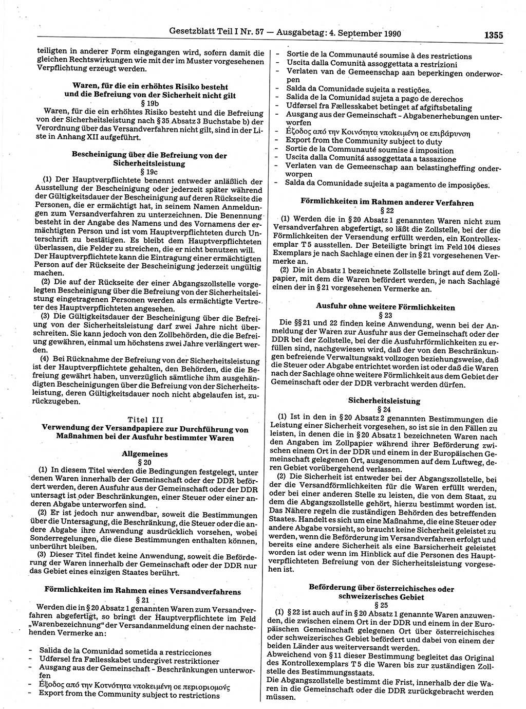 Gesetzblatt (GBl.) der Deutschen Demokratischen Republik (DDR) Teil Ⅰ 1990, Seite 1355 (GBl. DDR Ⅰ 1990, S. 1355)