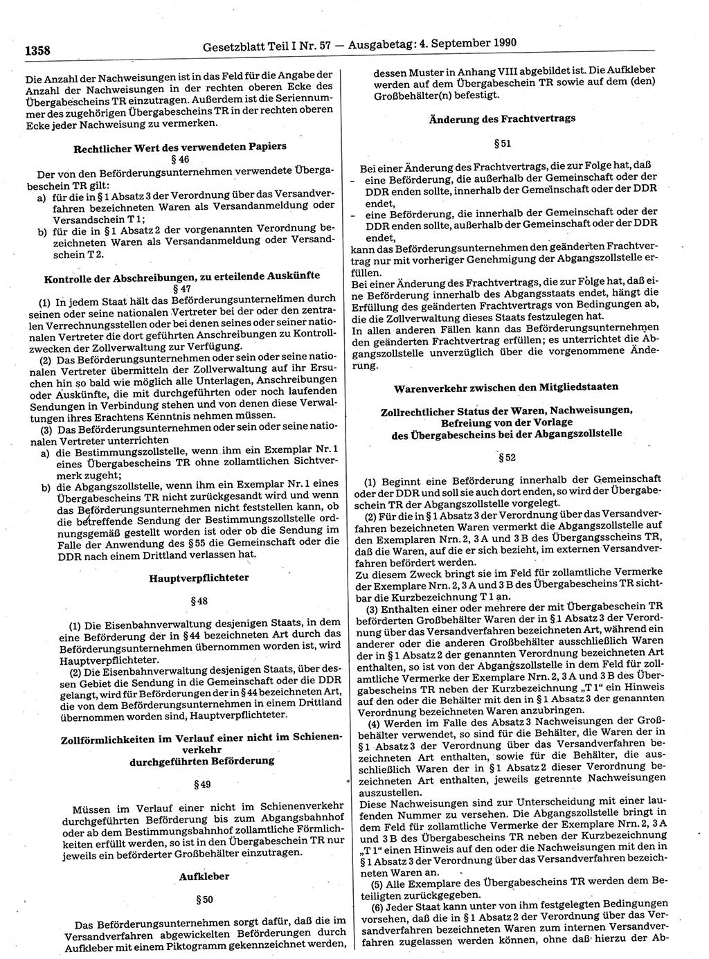Gesetzblatt (GBl.) der Deutschen Demokratischen Republik (DDR) Teil Ⅰ 1990, Seite 1358 (GBl. DDR Ⅰ 1990, S. 1358)