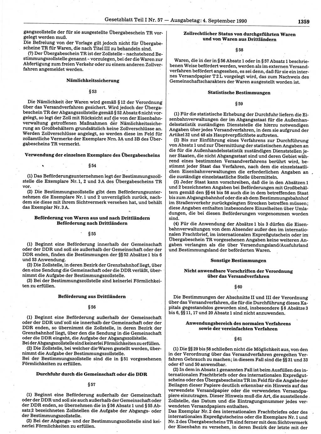 Gesetzblatt (GBl.) der Deutschen Demokratischen Republik (DDR) Teil Ⅰ 1990, Seite 1359 (GBl. DDR Ⅰ 1990, S. 1359)