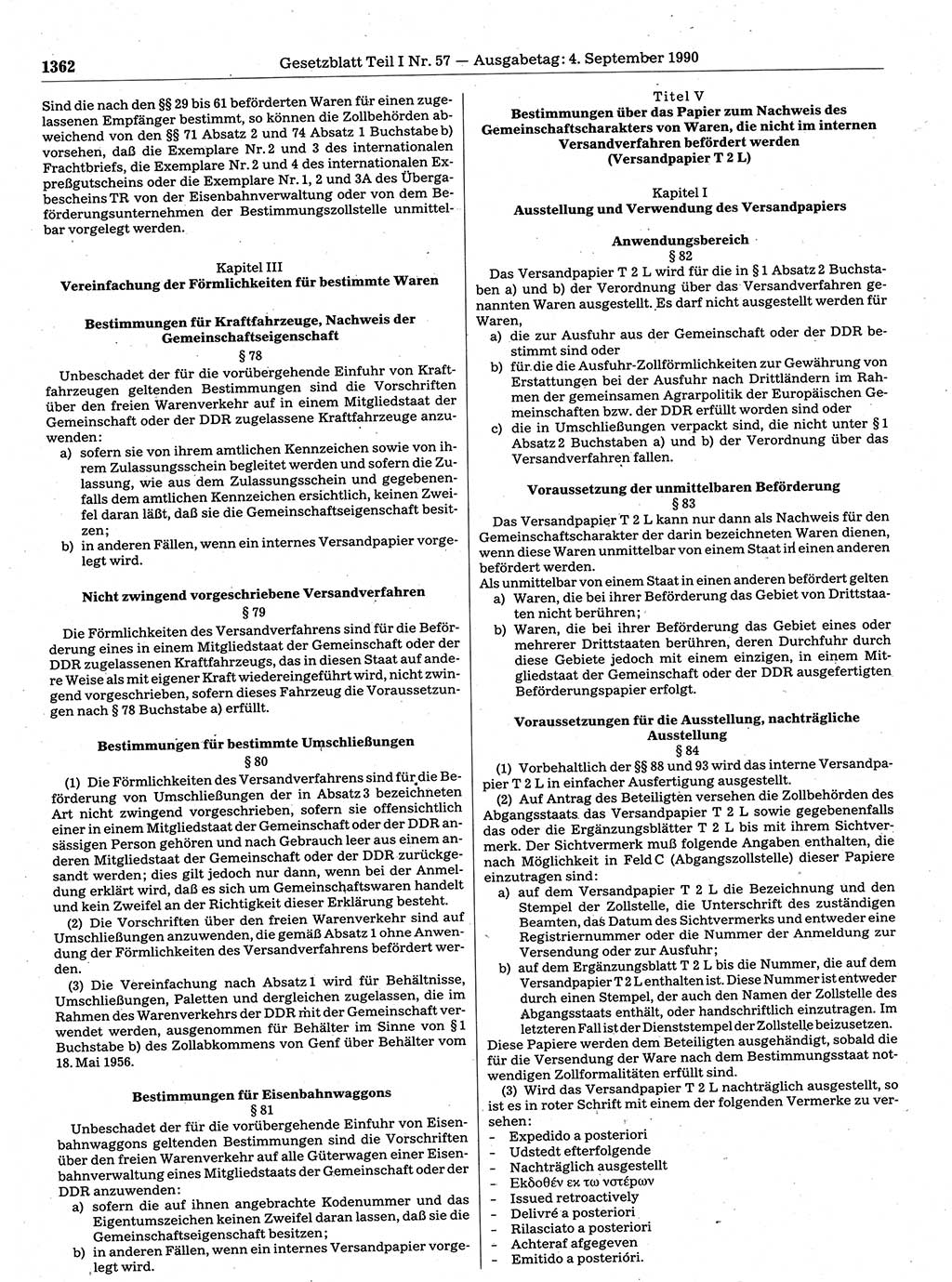 Gesetzblatt (GBl.) der Deutschen Demokratischen Republik (DDR) Teil Ⅰ 1990, Seite 1362 (GBl. DDR Ⅰ 1990, S. 1362)