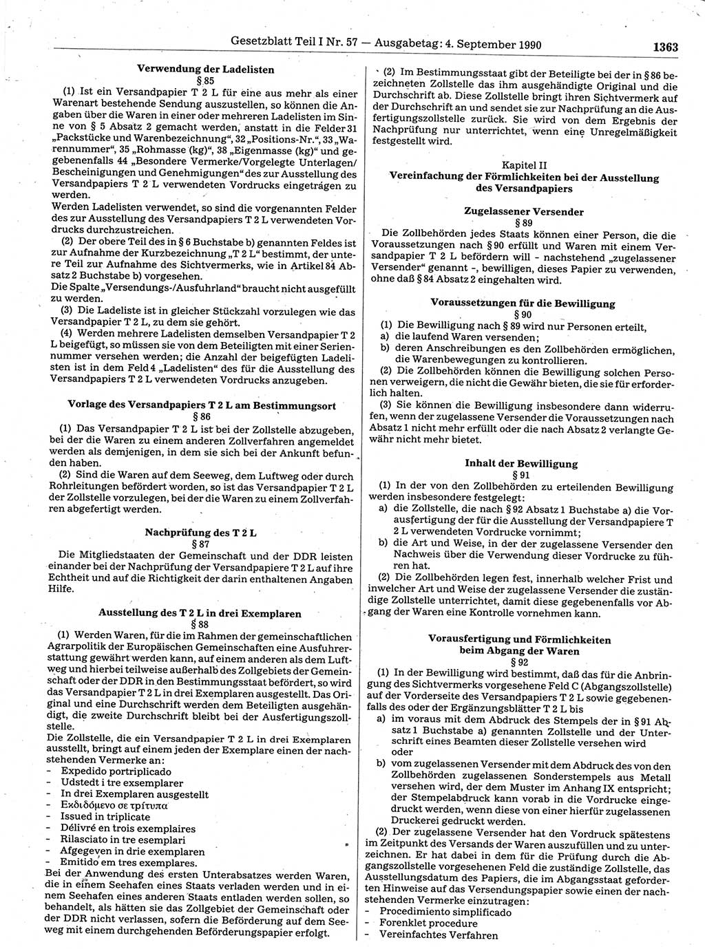Gesetzblatt (GBl.) der Deutschen Demokratischen Republik (DDR) Teil Ⅰ 1990, Seite 1363 (GBl. DDR Ⅰ 1990, S. 1363)