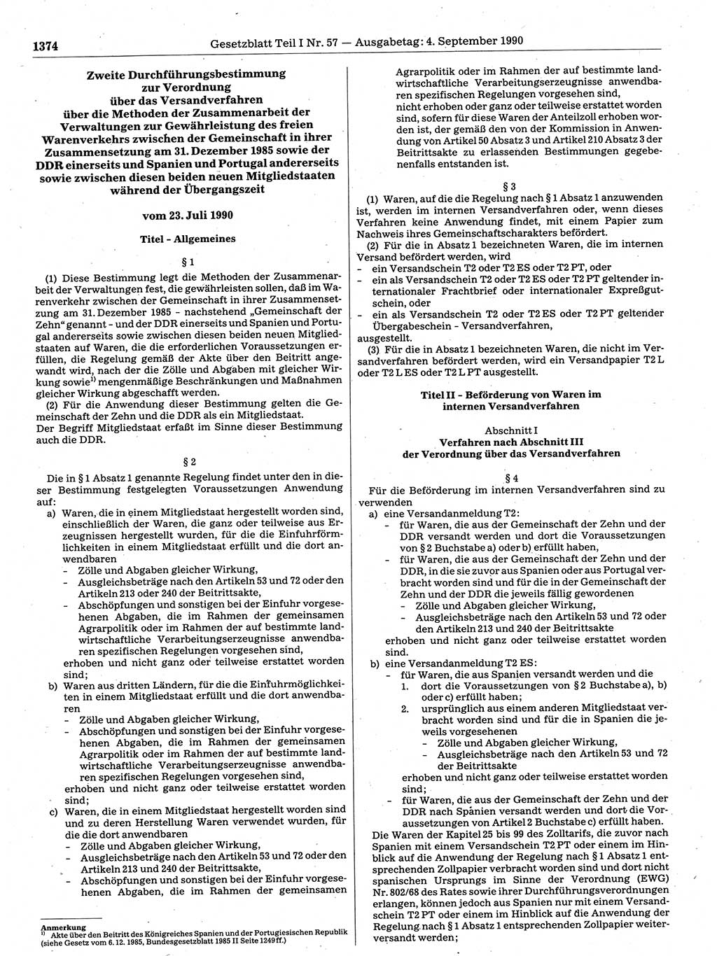 Gesetzblatt (GBl.) der Deutschen Demokratischen Republik (DDR) Teil Ⅰ 1990, Seite 1374 (GBl. DDR Ⅰ 1990, S. 1374)