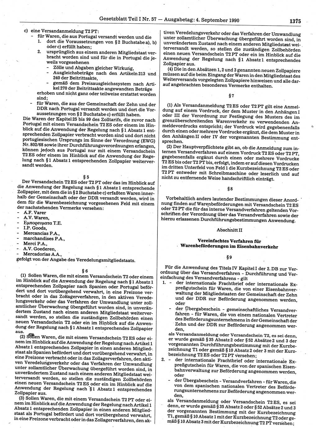 Gesetzblatt (GBl.) der Deutschen Demokratischen Republik (DDR) Teil Ⅰ 1990, Seite 1375 (GBl. DDR Ⅰ 1990, S. 1375)