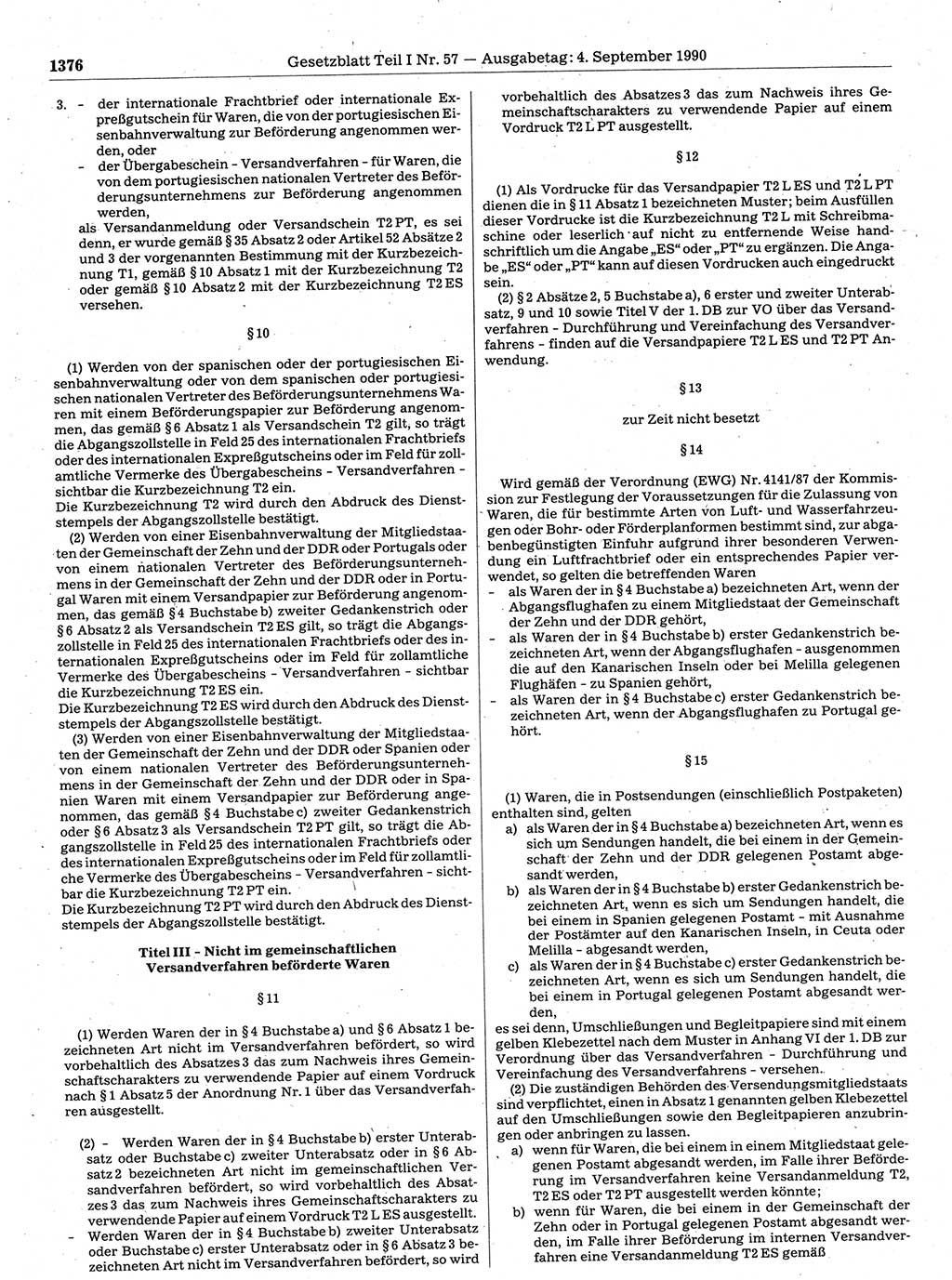 Gesetzblatt (GBl.) der Deutschen Demokratischen Republik (DDR) Teil Ⅰ 1990, Seite 1376 (GBl. DDR Ⅰ 1990, S. 1376)