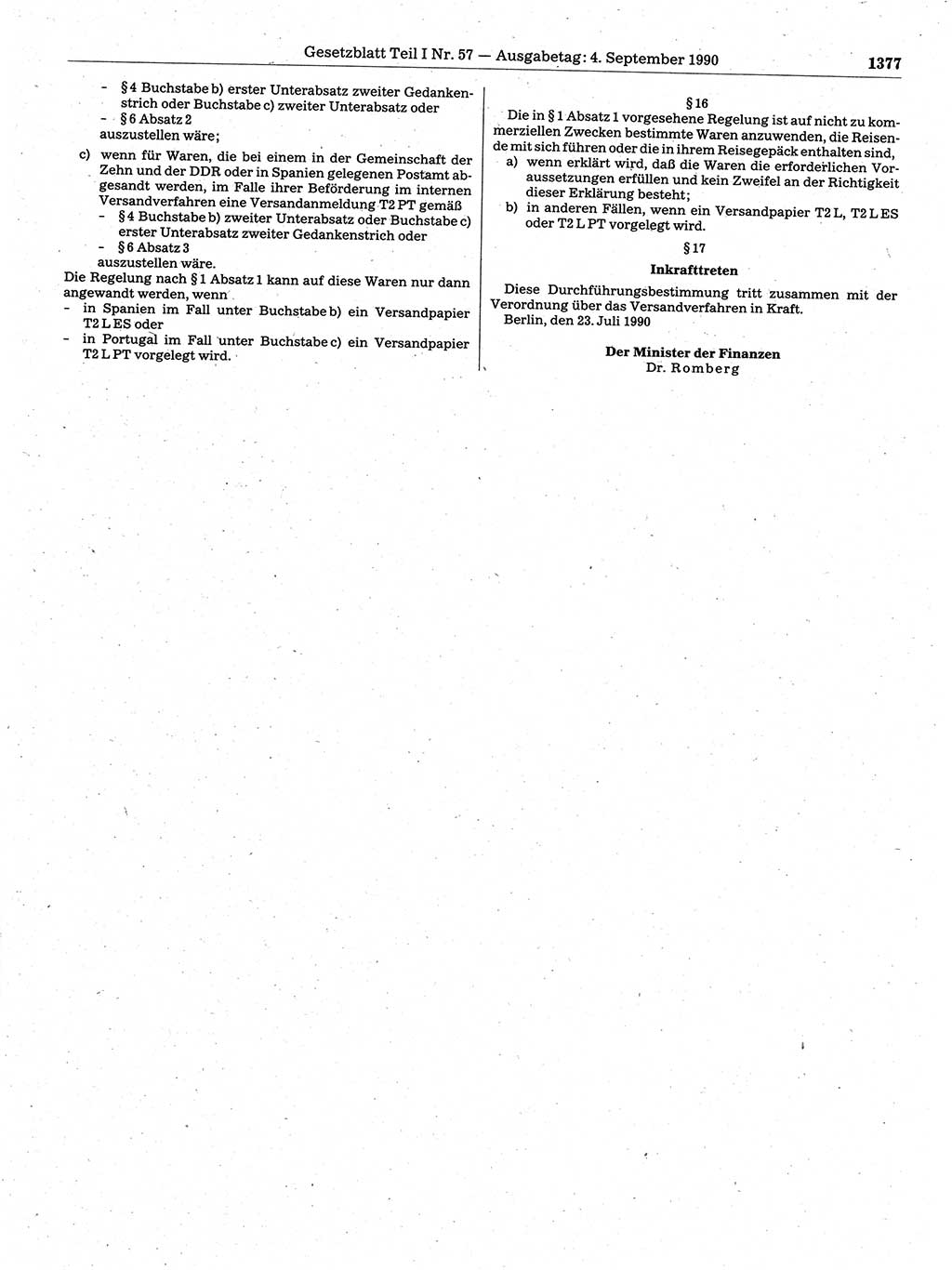 Gesetzblatt (GBl.) der Deutschen Demokratischen Republik (DDR) Teil Ⅰ 1990, Seite 1377 (GBl. DDR Ⅰ 1990, S. 1377)