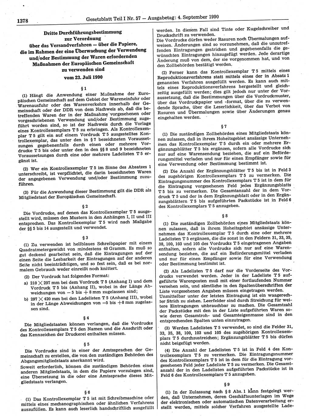 Gesetzblatt (GBl.) der Deutschen Demokratischen Republik (DDR) Teil Ⅰ 1990, Seite 1378 (GBl. DDR Ⅰ 1990, S. 1378)