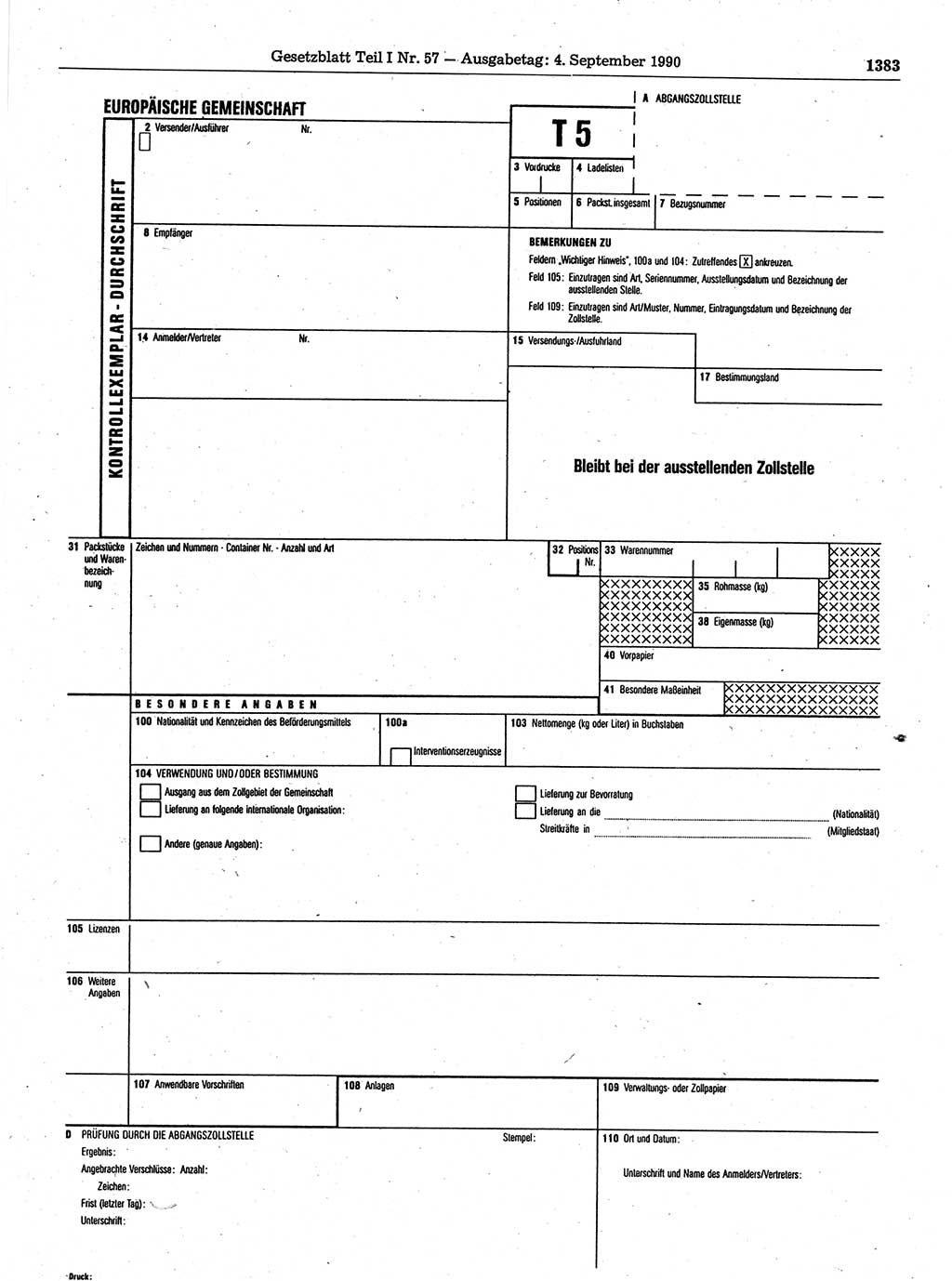 Gesetzblatt (GBl.) der Deutschen Demokratischen Republik (DDR) Teil Ⅰ 1990, Seite 1383 (GBl. DDR Ⅰ 1990, S. 1383)