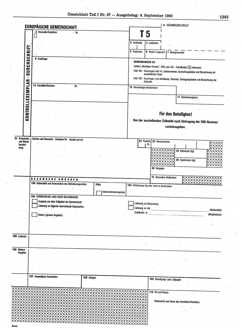 Gesetzblatt (GBl.) der Deutschen Demokratischen Republik (DDR) Teil Ⅰ 1990, Seite 1385 (GBl. DDR Ⅰ 1990, S. 1385)