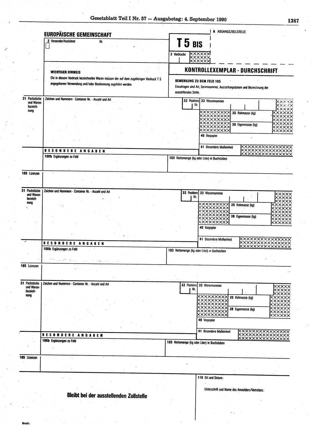 Gesetzblatt (GBl.) der Deutschen Demokratischen Republik (DDR) Teil Ⅰ 1990, Seite 1387 (GBl. DDR Ⅰ 1990, S. 1387)