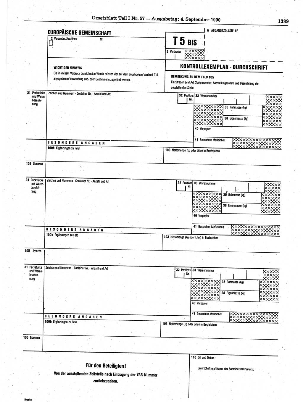 Gesetzblatt (GBl.) der Deutschen Demokratischen Republik (DDR) Teil Ⅰ 1990, Seite 1389 (GBl. DDR Ⅰ 1990, S. 1389)