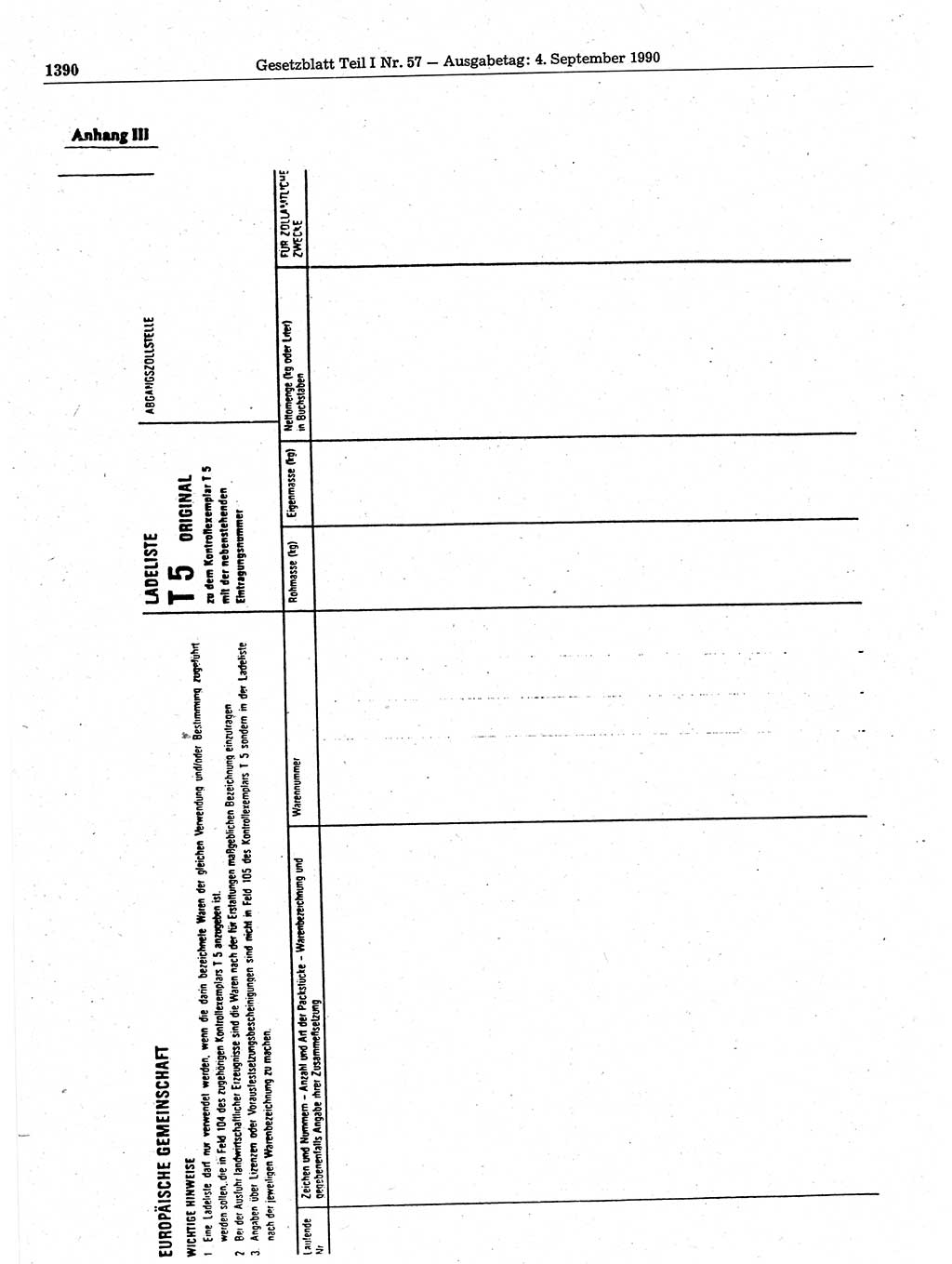 Gesetzblatt (GBl.) der Deutschen Demokratischen Republik (DDR) Teil Ⅰ 1990, Seite 1390 (GBl. DDR Ⅰ 1990, S. 1390)