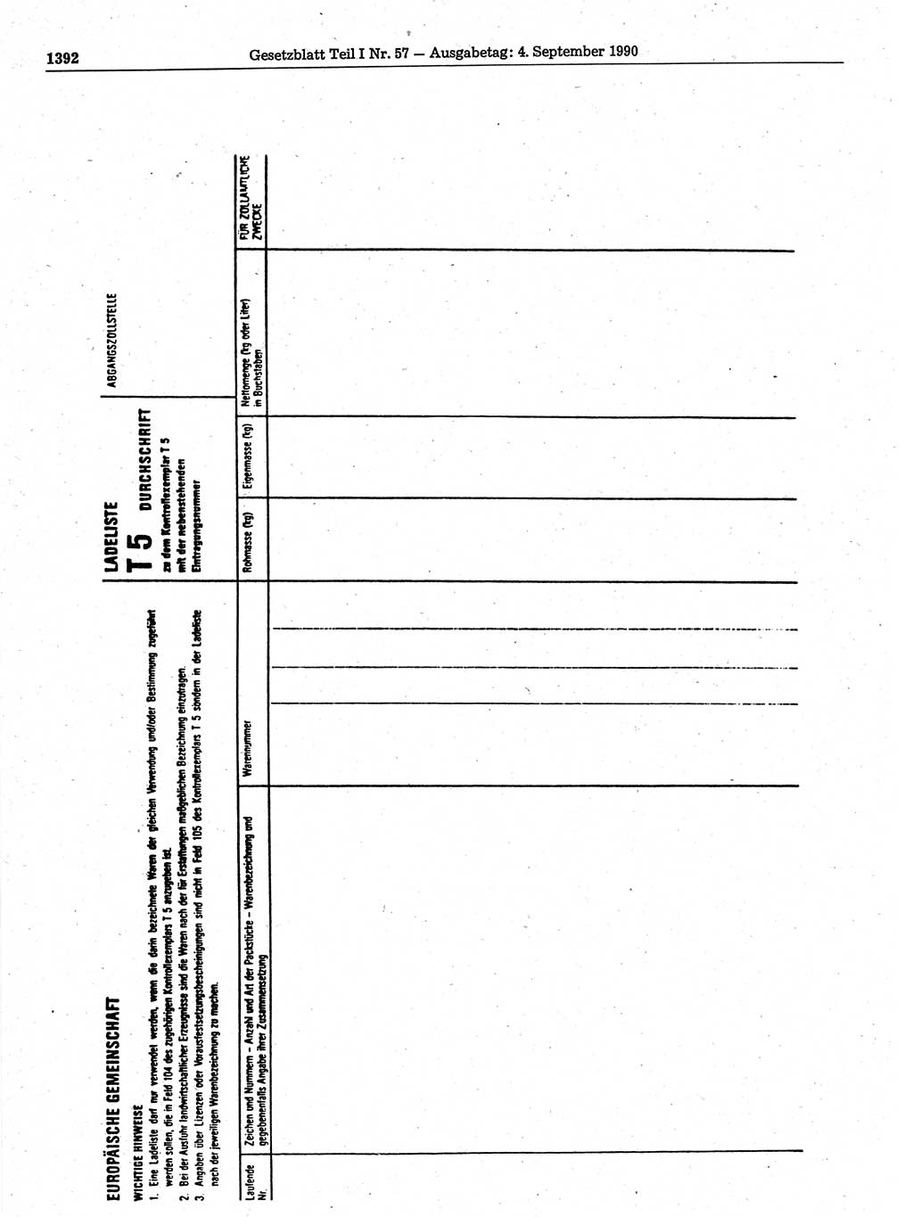 Gesetzblatt (GBl.) der Deutschen Demokratischen Republik (DDR) Teil Ⅰ 1990, Seite 1392 (GBl. DDR Ⅰ 1990, S. 1392)