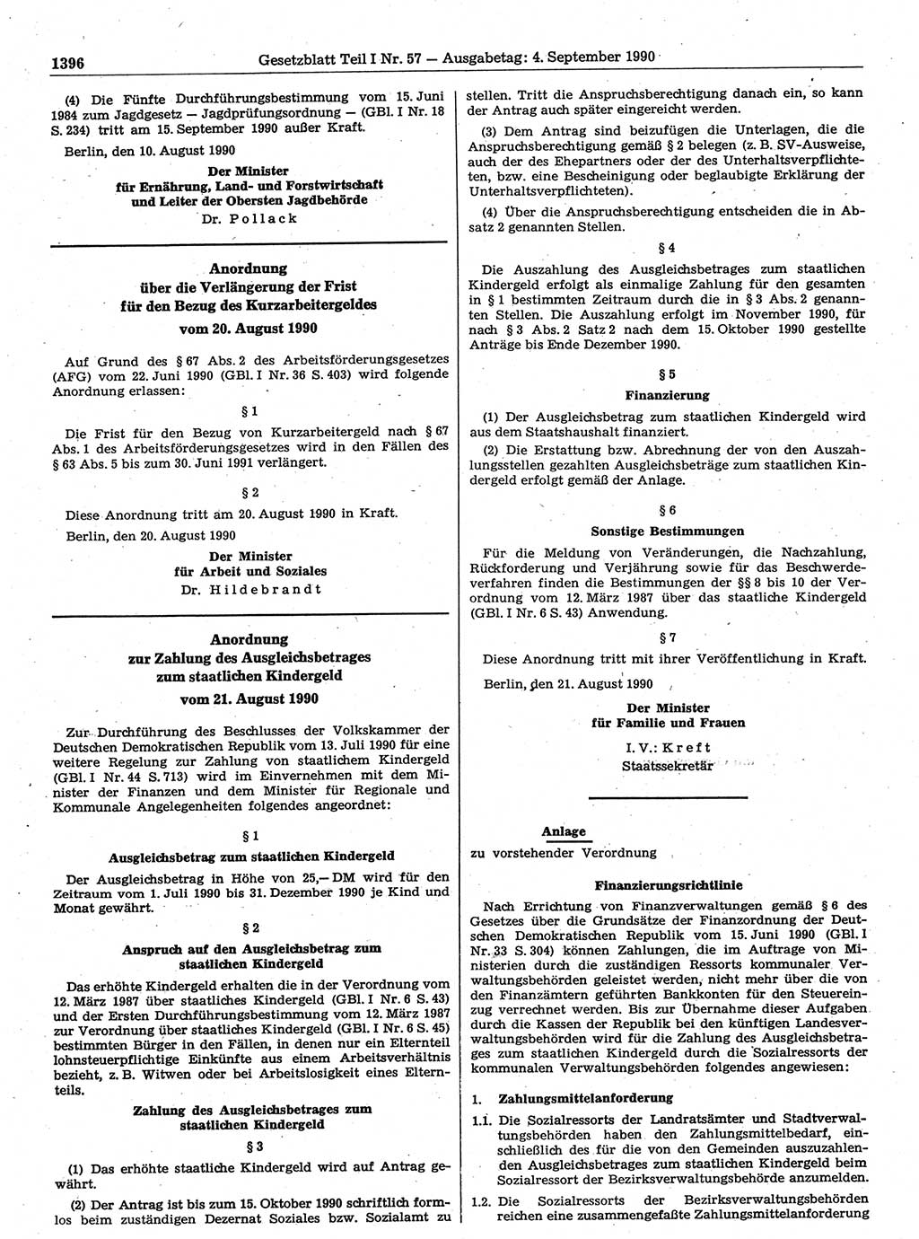 Gesetzblatt (GBl.) der Deutschen Demokratischen Republik (DDR) Teil Ⅰ 1990, Seite 1396 (GBl. DDR Ⅰ 1990, S. 1396)