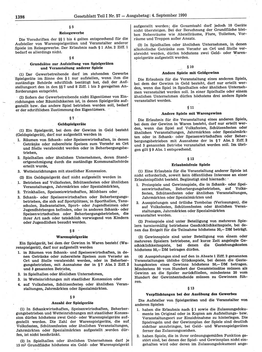 Gesetzblatt (GBl.) der Deutschen Demokratischen Republik (DDR) Teil Ⅰ 1990, Seite 1398 (GBl. DDR Ⅰ 1990, S. 1398)